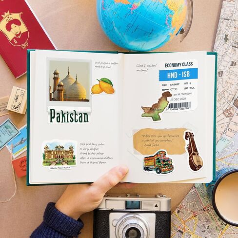 Navy Peony Picturesque Pakistan Travel Stickers (28pcs) - Watercolor, Islamabad, Pakistani Heritage-Themed Decals for Journals, Scrapbooks, Luggage in Saudi Arabia