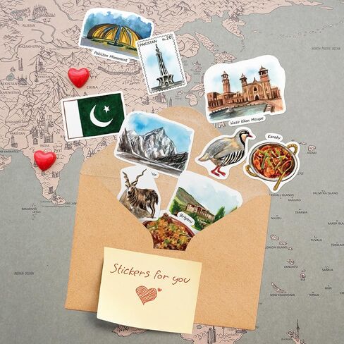 Navy Peony Picturesque Pakistan Travel Stickers (28pcs) - Watercolor, Islamabad, Pakistani Heritage-Themed Decals for Journals, Scrapbooks, Luggage in Saudi Arabia