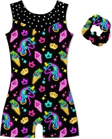Belovecol Gymnastics Leotards for Girls Sleeveless Sparkle Dance Biketards Leotard with Shorts Matching Hair Scrunchies 3-8Y in Saudi Arabia