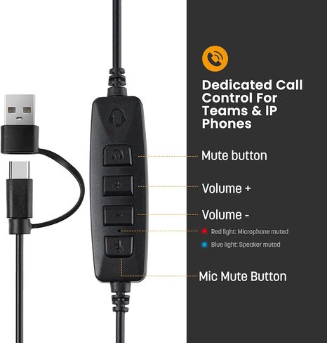 سماعة كمبيوتر doudou USB مع ميكروفون إلغاء الضوضاء للكمبيوتر الشخصي، والهاتف الخلوي، والمكتب، والفصل عبر الإنترنت، ومكالمات التكبير والسكايب، USB/Type-c، سماعة رأس مريحة خفيفة الوزن مع التحكم في مستوى الصوت، أسود in Kuwait