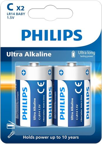 بطاريات PHILIPS C بقدرة 6700 مللي أمبير في الساعة بطارية خلية قلوية بحجم C تدوم طويلاً للغاية 1.5 فولت R14 للأجهزة المنزلية والمكتبية لمدة 10 سنوات in Saudi Arabia