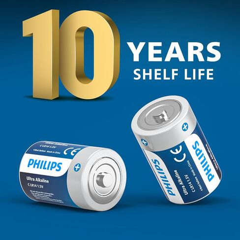 بطاريات PHILIPS C بقدرة 6700 مللي أمبير في الساعة بطارية خلية قلوية بحجم C تدوم طويلاً للغاية 1.5 فولت R14 للأجهزة المنزلية والمكتبية لمدة 10 سنوات in Saudi Arabia