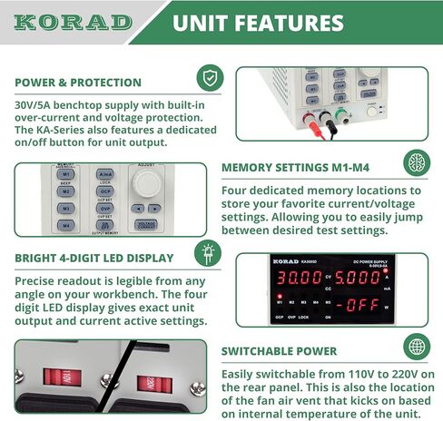 KORAD KD3005D - مصدر طاقة خطي متغير الدقة وقابل للتعديل 30 فولت، 5 أمبير تيار مستمر، درجة مختبر رقمية منظمة... in Kuwait