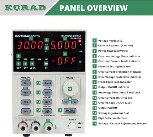 KORAD KD3005D - مصدر طاقة خطي متغير الدقة وقابل للتعديل 30 فولت، 5 أمبير تيار مستمر، درجة مختبر رقمية منظمة... in Kuwait