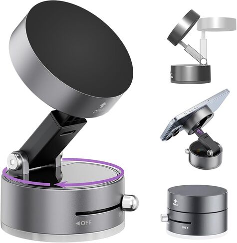 Vacuum Magnetic Phone Holder,Foldable Magnetic Suction Phone Mount,360° Rotation Car Phone Holder,Cell Phones Car Accessories,Hands-Free Phone Holders Suitable to Mirror,Gym,Kitchen (Black) in Saudi Arabia