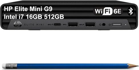 كمبيوتر سطح المكتب HP Elite Mini G9 Business (Intel 12-Core i7-12700T، 16GB DDR5 RAM، 512GB SSD، UHD Graphics 730)، MFF، 2x DisplayPorts، HDMI، USB-C، Ethernet، Wi-Fi 6E، Bluetooth 5.3، Win 11 Pro، أسود in Kuwait