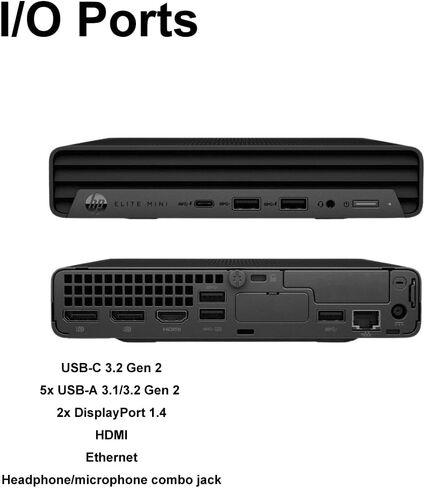 كمبيوتر سطح المكتب HP Elite Mini G9 Business (Intel 12-Core i7-12700T، 16GB DDR5 RAM، 512GB SSD، UHD Graphics 730)، MFF، 2x DisplayPorts، HDMI، USB-C، Ethernet، Wi-Fi 6E، Bluetooth 5.3، Win 11 Pro، أسود in Kuwait