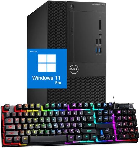 كمبيوتر مكتبي Dell OptiPlex 3050 Tower، كمبيوتر Windows 11 PRO، Intel Core i5-7500، ذاكرة وصول عشوائي 8 جيجابايت، SSD 256 جيجابايت، منفذ DisplayPort، لوحة مفاتيح وماوس (متجدد) in Kuwait
