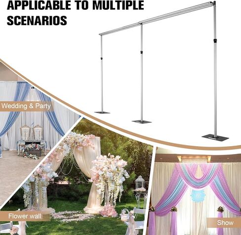 Backdrop Stand 118inch Height 236inch Width Double Crossbar Height Adjustable Stainless Steel Square Backdrop Stand w/ Metal Steel Base for Wedding Party Video Studio Birthday in Kuwait