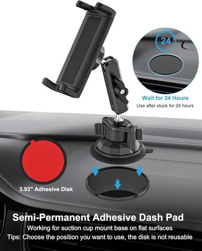 Car Holder for iPad Mini, Truck Windshield Tablet Mount with Super Suction Cup, 360° Adjustable Metal Arm Side Window Tablet Holder for iPad Mini 7 6 5 4 3 2, iPad Air Pro, iPhone, 4-13" Device in Saudi Arabia