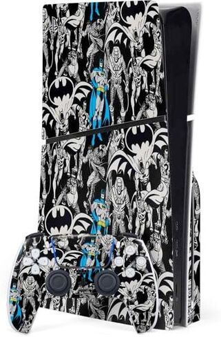 Skinit Decal Gaming Skin Compatible with PS5 Slim Disk Bundle - Officially Licensed DC Comics Batman Mask Vintage Pattern Design in Saudi Arabia