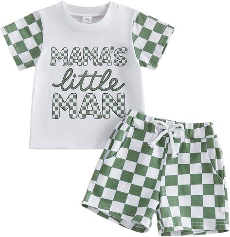 Toddler Baby Boy Summer Clothes Mamas Little Man Short Sleeve T-shirt And Shorts Set Infant Boy Casual 2Pcs Outfits in Kuwait