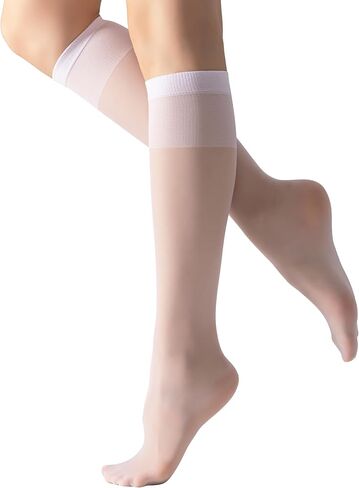 6-Pair Sheer Knee High Stockings for Women with Reinforced Toe, 20D Comfort Fit Nylons for Work and Daily Wear in Saudi Arabia