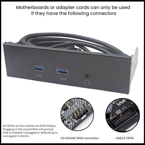 موزع USB للوحة الأمامية 5.25 بوصة، 3 منافذ (2 منفذ USB + 1 منفذ صوت عالي الدقة) محول لوحة أمامية 19 دبوس، USB 3.2 GEN1 بسرعة 5 جيجابت في الثانية، صوت 9 دبابيس، محور USB داخلي لحقيبة الكمبيوتر in Kuwait