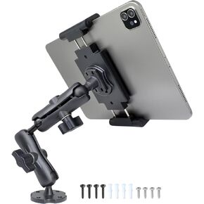 VAUBORTTI Aluminum Heavy-Duty Dual Arm Tablet Mount with 4-Point 360° Rotation Drill Base - Fits 6.5"-12.9" Tablets (iPad, Galaxy Tab, Surface) - Versatile Mounting for Homes, Businesses, Vehicles