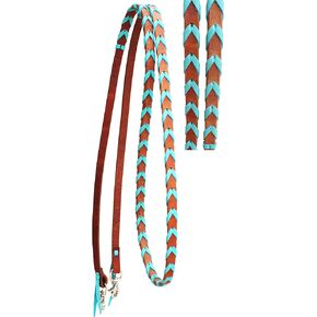 CHALLENGER Horse Western Amish Leather Turquoise Laced Barrel Contest Reins 6686