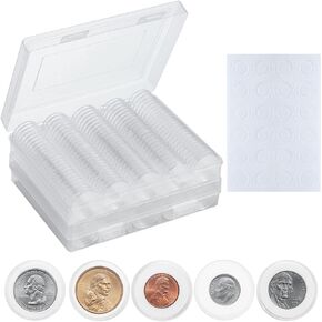 240 PCS 30mm Plastic Coin Capsule Holder, 5 Sizes Protect Gasket Coin Case for Collectors, Round Coin Collecting Supplies with Storage Box