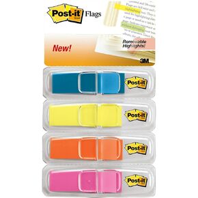 Post-it Highlighting Flags, 35/Dispenser, 4 Dispensers/Pack, 47 in Wide, Assorted Bright Colors (683-4ABX)
