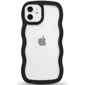 Anuck for iPhone 8 Plus & 7 Plus Case Wavy Edge Clear Back Design, Anti-Slip Grip Cute Wave Curly Frame Shape Shockproof Soft TPU & Hard Bumper Protective Phone Case Cover for Women Girls, Black
