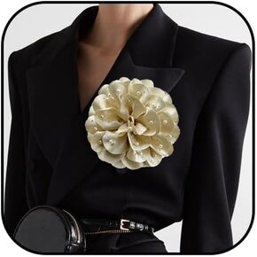 Elegant Large Rose Flower Brooches Lapel Pins Handmade Dainty Satin Fabric Pearl Brooches Big Camellia Flower Brooch Pin for Women Girls Wedding Part Dance Dress Suit Clothes Accessories Prom Jewelry Gifts