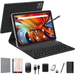 EITOMIN Android Tablet 2024 Newest Tablet 10 inch, Android Tablet with Keyboard,128GB ROM 16GB RAM TF1TB Expand,Octa-Core Tablet with 5GWiFi,1080FHD,13MP+8MPCamera,Bluetooth5.0,GPS,Mouse,Case,Black