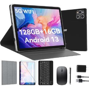 Android Tablet 10 Inch, 2024 Newest Android 13 Tablet, 128GB Storage+16GB RAM (8+8Virtual), Octa-Core Processor, 5G WiFi Tablet, 2 in 1 Tablet with Keyboard and Case, 13MP+8MP Dual Camera, GPS, Black