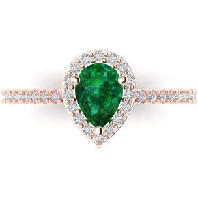Clara Pucci 1.22ct Pear Cut Solitaire with accent Simulated Green Emerald Engagement Promise Anniversary Bridal Ring 14k Rose Gold