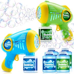 JOYIN 2 Packs Light Up Bubble Guns with 4 Bottles Bubble Refill Solution, 10 Holes Automatic Bubble Gun Machine for Kids, Adults, Summer Toys, Party Favors, Easter Basket Stuffers, Birthday Gift
