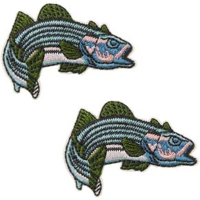 Striped Bass Fish Fishing Embroidered Iron on Patches