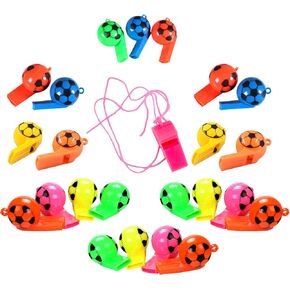 YIOLIBJF 24 Pcs Sports Whistles Mini Plastic Whistles with Lanyard Reusable Coach Whistles for Sports Outdoor Activity (Random Color)