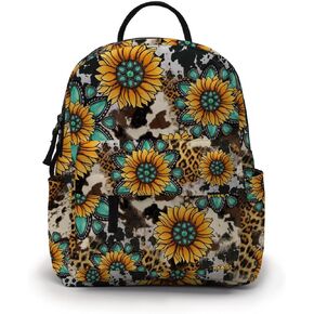 Deanfun Mini Backpack, Fashion Cow Print Leopard Sunflower 3D Printings Small Pack Bag Water Resistant Backpacks Travel Shoulder Purse Bags DMNSB-38