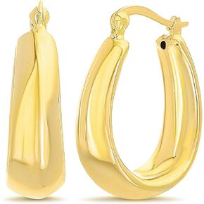 MIA SARINE Women's Earrings - 925 Sterling Silver Lightweight 3D Oval Chunky Puffy Hoop Earrings