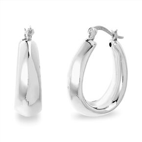 MIA SARINE Women's Earrings - 925 Sterling Silver Lightweight 3D Oval Chunky Puffy Hoop Earrings