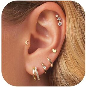 Small Gold Hoop Earrings for Women Dainty Gold Earrings| 14K Gold Plated Hypoallergenic Stud earrings Set| Cartilage Earrings for Multiple Piercing for Women Girls
