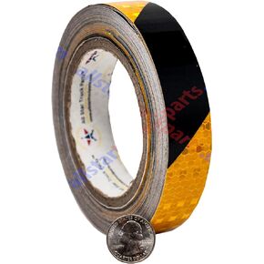 Waterproof Reflective Safety Tape Roll 1"/2" Yellow Black Striped Floor Marking Tape Hazard Caution Warning Tape Auto Truck Self-Adhesive Safety Sticker Strips for Wall Factory Trailer (1 IN x 50 FT)