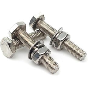 (10 Sets) 5/16-18x1-3/4" Stainless Steel Hex Head Screws Bolts, Nuts, Flat Washers & Lock Washers Kits, 18-8 (304) Stainless Steel, Fully Thread Hexagon Bolts Kits