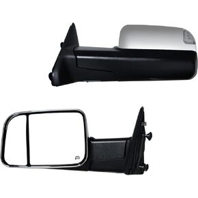 AERDM New towing mirror Black Housing with Temperature sensor fit 2009-2015 Ram 1500, 2010-2015 Ram 2500 3500 Towing Mirrors with Turn Signal, Puddle Lights