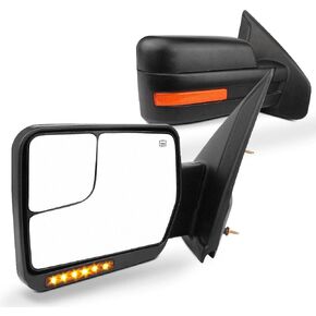 SCITOO fit for Ford for F150 Towing Mirrors with Puddle Lights Black Rear View Mirrors fit 2004-2014 for Ford for F150 with Turn Signal Reflector Power Control Heated Manual Folding