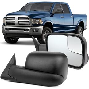 OCPTY Towing Mirror with Manual Adjusted Right Side Tow Mirror Compatible with 1994-2001 for DODGE for Ram 1500 1994-2002 for DODGE for Ram 2500 3500 with Black Housing
