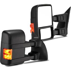 Tow Mirrors Replacement for 99-07 Ford F250 F350 F450 F550 Super Duty 01-05 Excursion Extendable Smoke Power Heated With LED Signal Light Side view Mirrors