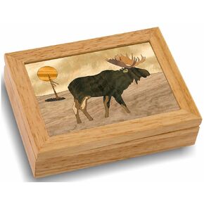 MarqArt Wood Moose Jewelry Box - Hinged Lid Organizer for Rings, Bracelets, Watches - Store Your Precious Valuables In This Spacious Velvet-Lined Holder - (#4108AH 4x5x1.5)