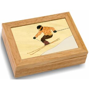 MarqArt Wood Snowboarder Gift Box - Trinket Organizer With Hinged Lid - Store Rings, Bracelets, Watches, Coins - Great Gift For Any Occasion - Birthdays, Christmas, Graduation - (#2121AH 6x8x2)