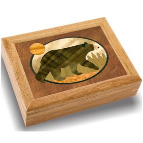 MarqArt Wood Bear Jewelry Box - Hinged Lid Organizer for Rings, Bracelets, Watches - Store Your Precious Valuables In This Spacious Velvet-Lined Holder - (#2505BH 6x8x2)