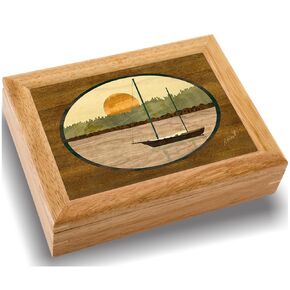 Wood Sailboat Gift Box - Trinket Organizer With Hinged Lid - Store Rings, Bracelets, Watches, Coins - Great Gift For Any Occasion - Birthdays, Christmas, Graduation - (#2129AH 6x8x2)