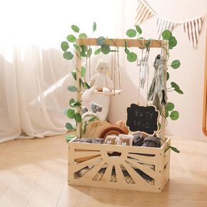 8 In 1 Wooden Baby Shower Crate Closet, Baby Basket with Handle Footprint Kit for Baby Shower Gifts, Baby Shower Wooden Gift Crate, Baby Personailzed Basket for Pregnancy New Parent in Saudi Arabia