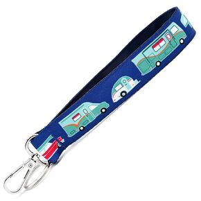 Camper Keychain - Blue Camping Key Fob Strap - Vintage Car & Camper - Class B - Class C - Teardrop - Motorhome - Pop-Up - Cute RV Gift - 1 x 6 Inch Loop - Handmade by Green Acorn Kitchen
