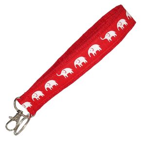 Cute Elephants Keychain - Key Fob Strap - Red and White - 1 Inch Wide - 6 Inch Loop - Purse or Wallet Strap - Safari - Africa - Zoo - Handmade by Green Acorn Kitchen