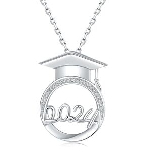 Graduation Gifts for Her 2024 - Sterling Silver Class of 2024 Graduation Necklace for Best Friends, High School College Senior 2024 Gifts Inspirational Jewelry Graduation Gifts for Women Girls in Kuwait