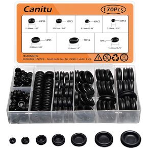 Canitu 44Pcs Double-Sided Oval Closed Rubber Grommet Assortment,12 Size Double Sided Grommet Kits Firewall Hole Plug Set Electrical Gasket Protection for Wire, Plug, Automotive, Plumbing