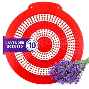 Urinal Screen Deodorizer (10 pack) - Lavender Scented Anti Splash Protection Mat | Red Target Design Prevents Clogs | 30-Day Freshness | Ideal for Restrooms, Bathrooms & Toilets, Bars and Restaurants